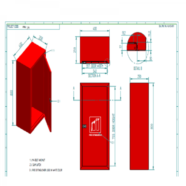 Single Door Fire Extinguisher Cabinet Size 950 x 500 x 250