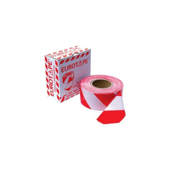 Eurotape Barricade Warning Tape Red and white 3" x 500 Mtr