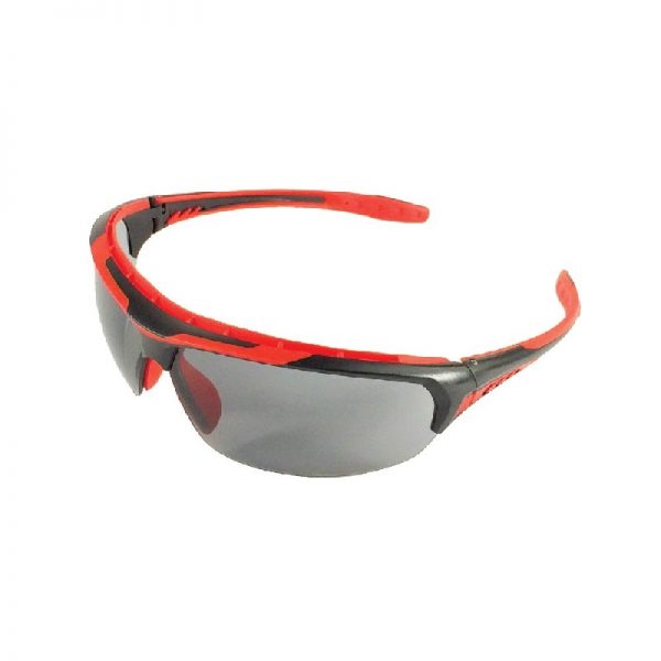 Eyevex SSP 1010 Safety Spectacles Black Red Frame & Temple Dark Smoke Lens (MOQ 6 Pcs)
