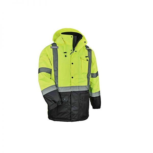 Rigman YN100 High Visibility Reflective Winter Jacket HI-VIZ Parka 100% Polyester Flour Yellow And Navy Blue