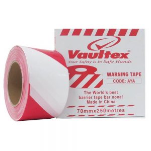 Vaultex AYA Warning Tape Red & White - 70mm X 250 Metres (MOQ of 5 Rolls)