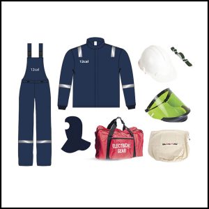 Lok-Force Arc Flash Kit - 12 Cal With Bib Overalls, Coats, Faceshield, Helmet & Balaclava Large KIT-AF12-TABL-SBFS-L