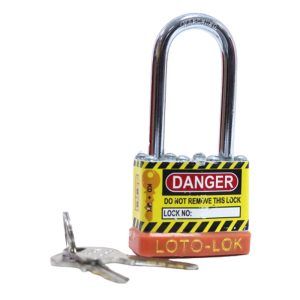 Loto Lok 2PTPSOKDL47 Laminated Steel Safety Long Shackle Lockout Padlock Orange(MOQ of 3 Pcs)