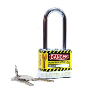 Loto Lok 2PTPSWKDL47 Laminated Steel Safety Long Shackle Lockout Padlock White(MOQ of 3 Pcs)