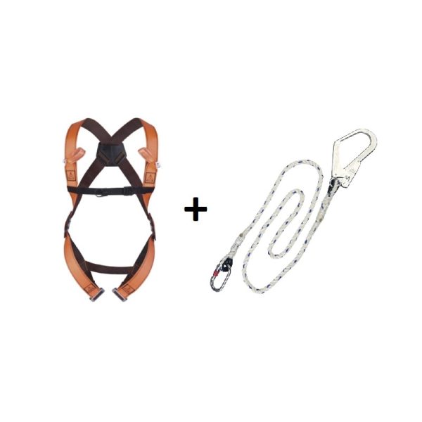 Deltaplus HAR11MFB Full Body Harness + LO007150CD Stranded Rope Lanyard + 1 AM002 + 1 AM022 - 1.5 M