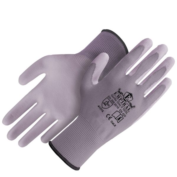 Empiral E101573221 Gorilla GREY I Polyester Liner with Grey PU Palm Coated Glove Large(MOQ OF 24PCS)