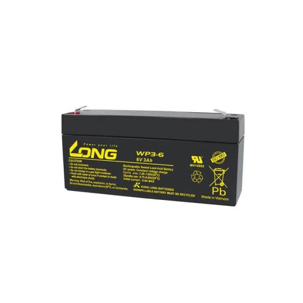Long WP3-6, 3Ah, 6V Valve Regulated Lead Acid Battery