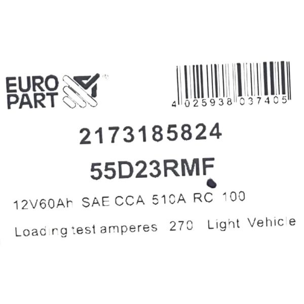 Europart - MF Car Battery 12V 60Ah N55D23RMF