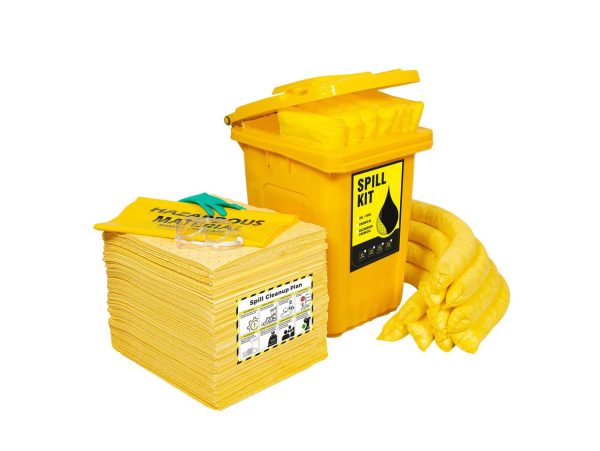 Spill Kit in Wheelie Bin for Chemical, 80 Liters