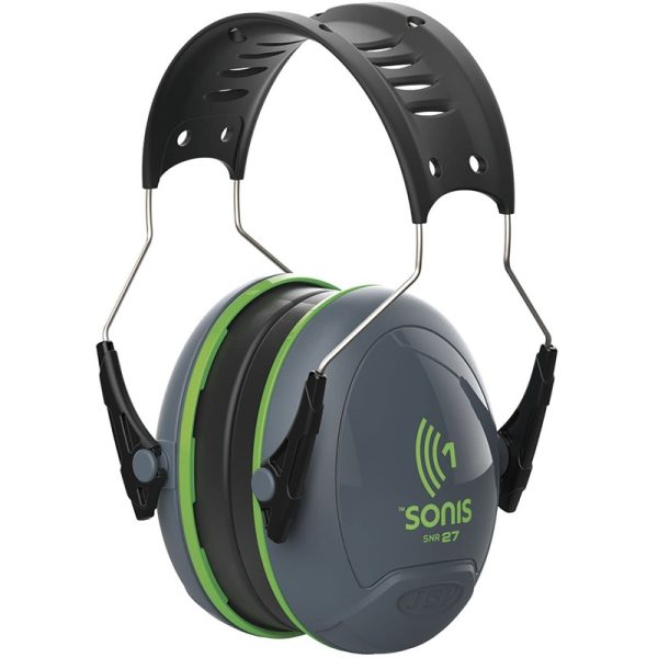 JSP - Sonis 1 Ear Defenders O/M Headband, Dark Grey EV & Green Plate SNR 27, MOQ-2Pcs - AEB010-0AY-800