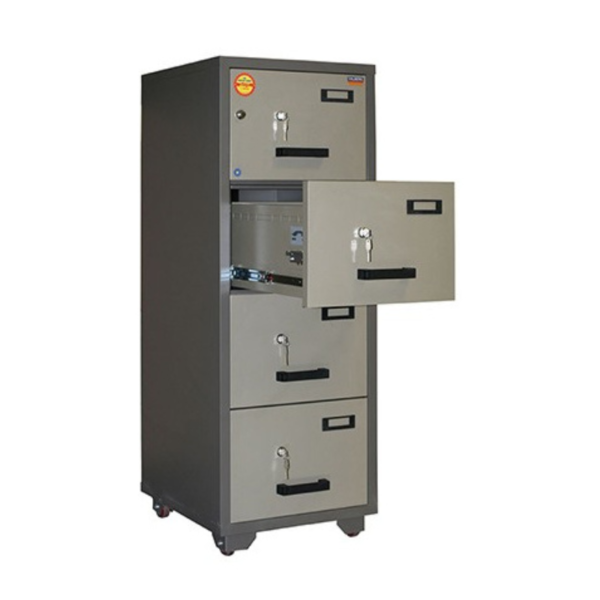 Valberg - 4-Drawer Fire Resistant Filing Cabinet with Two Key on Top Drawer and 1 KL for Other Drawers, 1500 x 545 x 653mm - FC 4K-KK